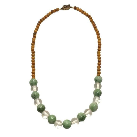 Beaded Necklace Vintage Tigers Eye Natural Stone Quartz Clasp Marked Silver - Picture 2 of 4